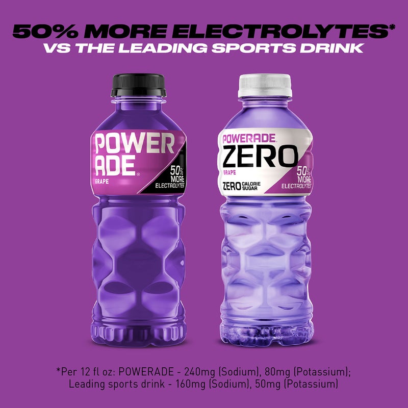 POWERADE Electrolyte Enhanced Zero Sugar Grape Sports Drink, 20 Ounce (Pack of 8) - Image 2